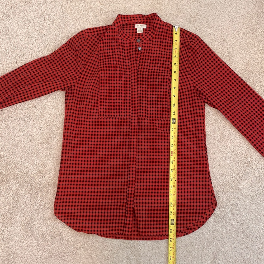 J. Crew Factory Drapey Buffalo Check Plaid/ Gingham Red Black Tuxedo Top Size XS - Picture 8 of 10